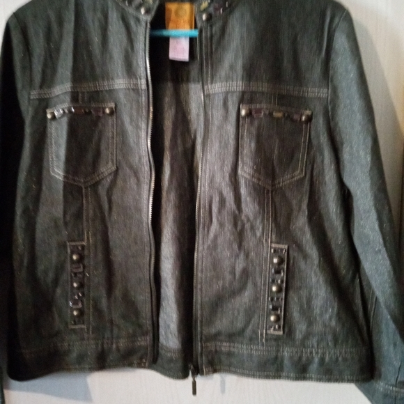 Ladies Rhinestone stretchy denim jacket - Picture 2 of 6